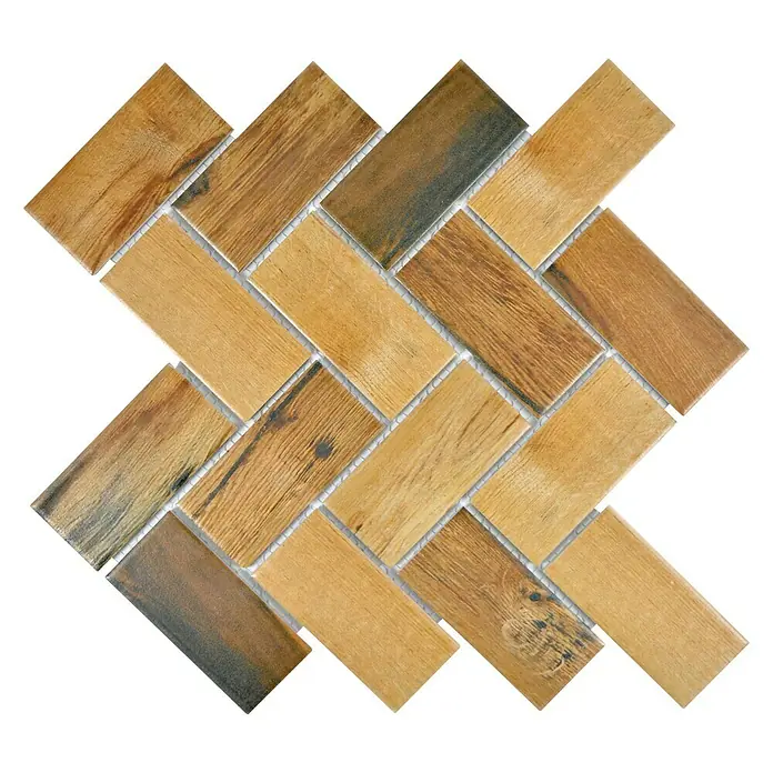 Mosaikfliese Fischgrät CIM HB WD - 27,5 x 27,5 cm, Braun, Matt - Ansicht von oben