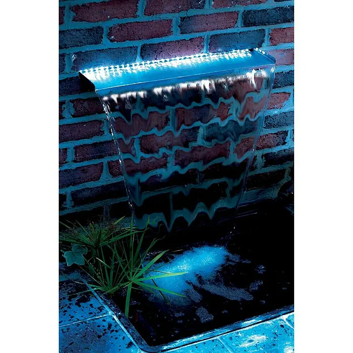 Ubbink Einbau-Wasserfall Niagara LED 60 Wall - 20 x 60 x 10 cm, Edelstahl, Leuchtmittel: LED - Stimmungsaufnahme