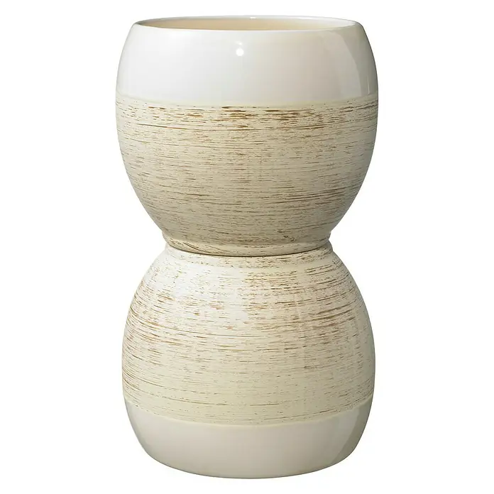 SK Übertopf rund Alberta Fashion - Außenmaß (Ø x H): 22 x 18 cm, Creme/Beige, Keramik, Holzoptik