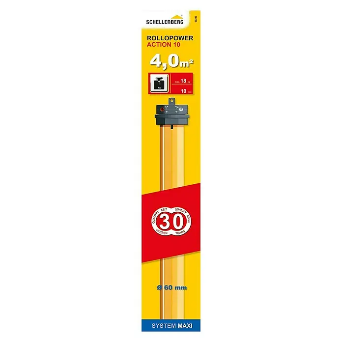 Schellenberg Rohrmotor Rollopower Action Maxi 10 - Max. Rollladenfläche: 4 m² bei Kunststoffrollläden, Einbaulänge: 500 mm, Zugkraft: 18 kg - Vorderansicht