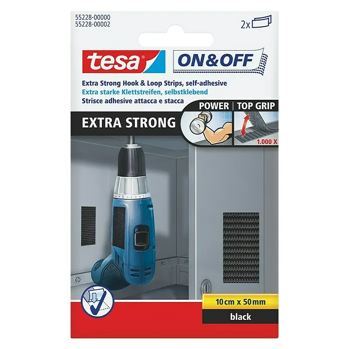 Tesa ON & OFF Cinta de velcro - L x An: 10 x 5 cm, Negro