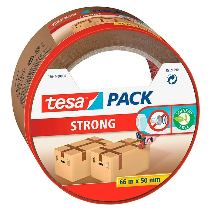 Tesa Cinta de embalaje Strong - Marrón, 66 m x 50 mm