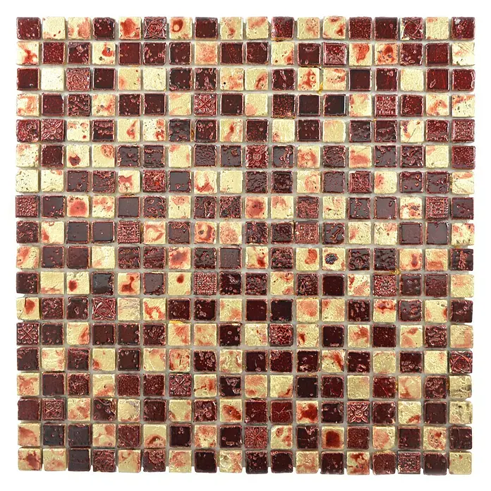 Mosaikfliese Quadrat XAM 67 - 30 x 30 cm, Gold/Rot - Ansicht von oben