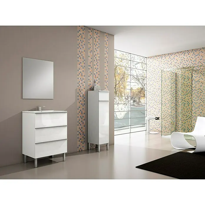 Mueble de lavabo Roma - 45 x 60 x 69 cm, Blanco, Brillante