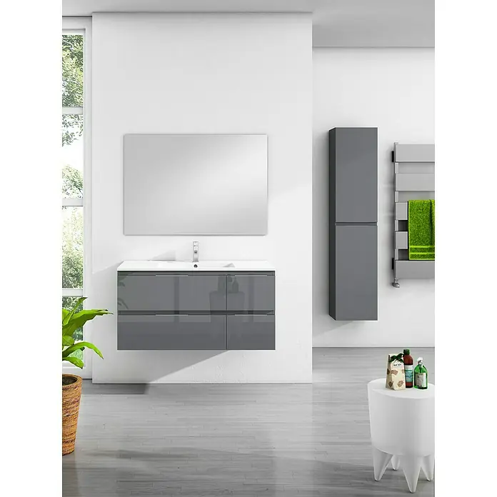 Mueble de lavabo Sheyla - L x An x Al: 45 x 100 x 50 cm, Grafito, Mate