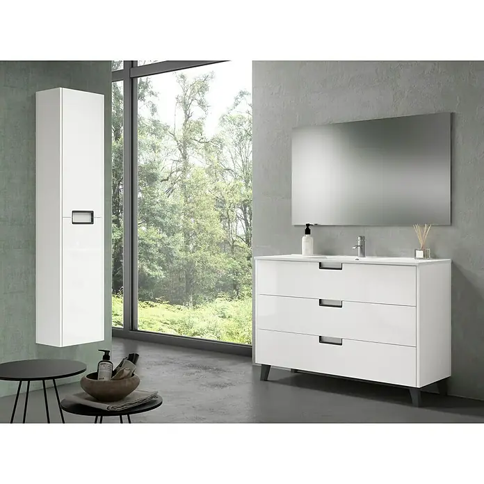 Mueble de lavabo Briseis - L x An x Al: 46 x 120 x 85 cm, Blanco/Negro, Mate
