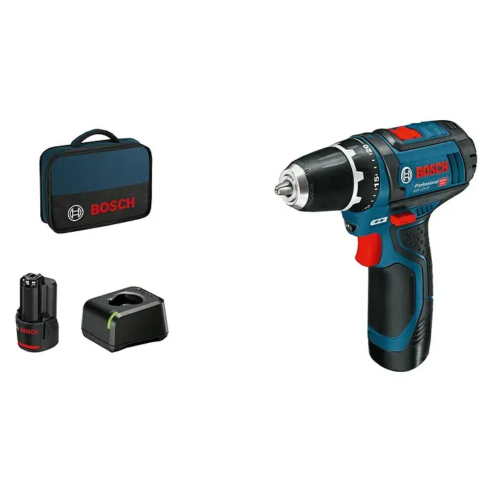 Bosch Professional Akku-Bohrschrauber GSR 12V-15 - 12 V, 2 Akkus, 2 Ah, Leerlaufdrehzahl: 0 U/min - 1.300 U/min