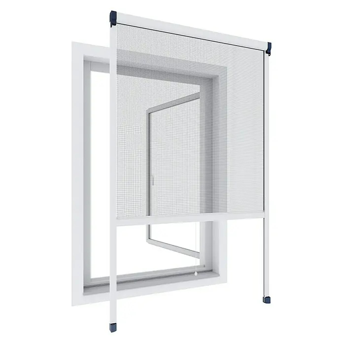 Windhager Rhino Insect Screen Insektenschutz-Fensterrollo - 130 x 160 cm, Farbe Rahmen: Weiß, Farbe Gewebe: Schwarz
