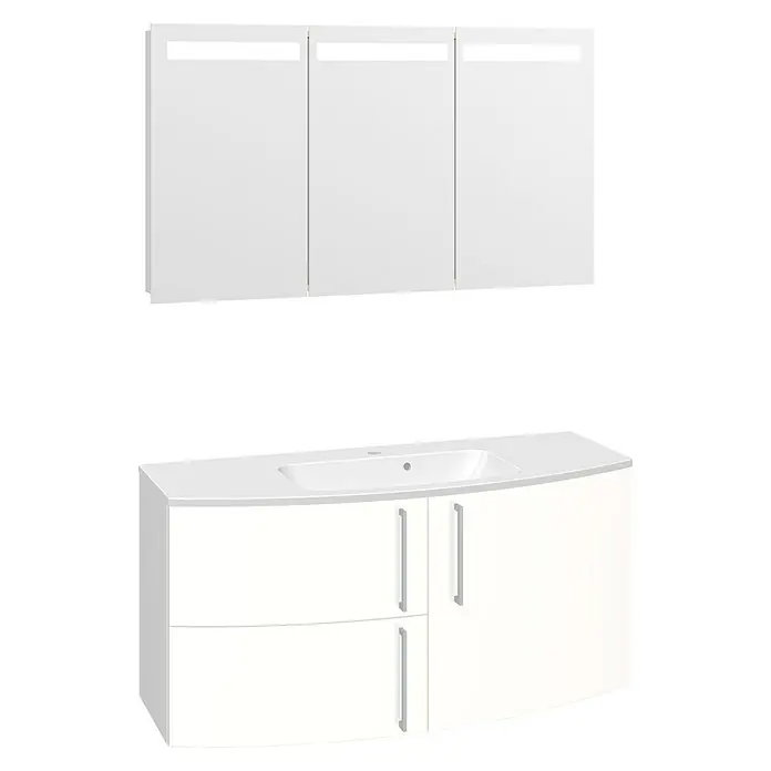 Scanbad Modern+ Badmöbel-Set - 120 cm, Anschlag: Rechts, 3 -tlg., Weiß Hochglanz, Hochglanz