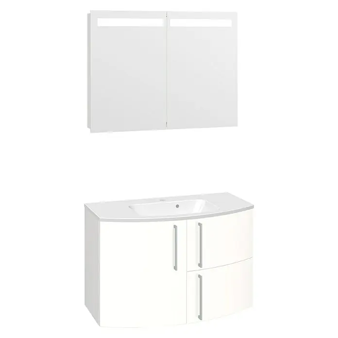 Scanbad Modern+ Badmöbel-Set - 90 cm, Anschlag: Links, 3 -tlg., Weiß Hochglanz, Hochglanz
