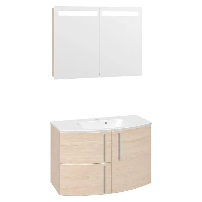 Scanbad Modern+ Badmöbel-Set - 90 cm, Anschlag: Rechts, 3 -tlg., Ulme, Matt