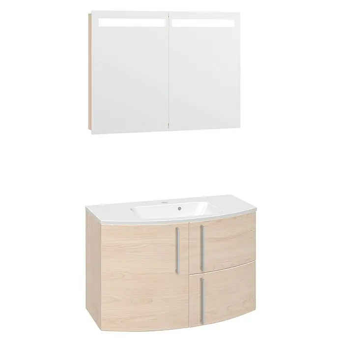 Scanbad Modern+ Badmöbel-Set - 90 cm, Anschlag: Links, 3 -tlg., Ulme, Matt