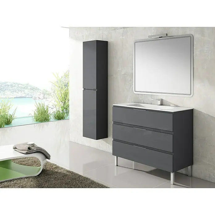 Camargue Mueble de lavabo Módena - L x An x Al: 45 x 100 x 69 cm, Grafito, Brillante