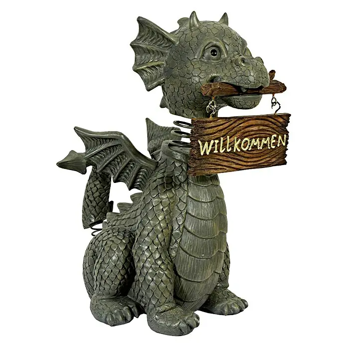 Dekofigur Gartendrache "Welcome" - Höhe: 33 cm, Polyresin