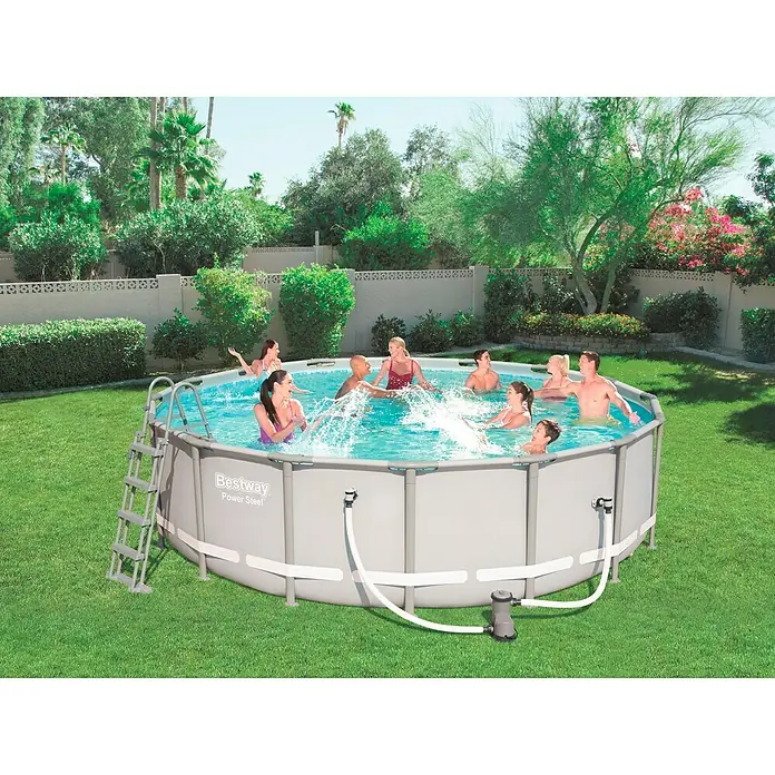 Bestway Frame-Pool-Set Power Steel - Ø x H: 488 x 122 cm, 19.480 l, Grau