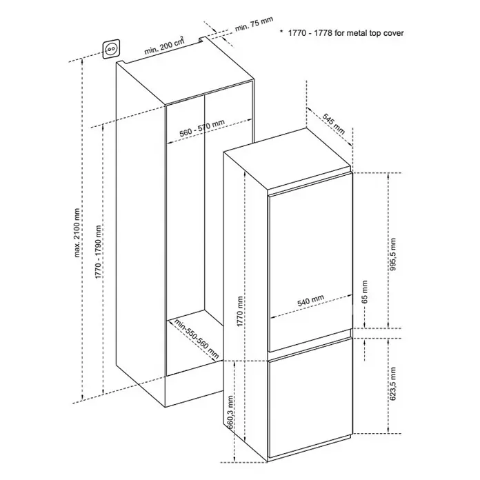 Respekta Kühl-Gefrierkombination GKE178 - Nutzinhalt Gesamt: 251 l, 54,5 x 54 x 177 cm, Weiß - Vorderansicht