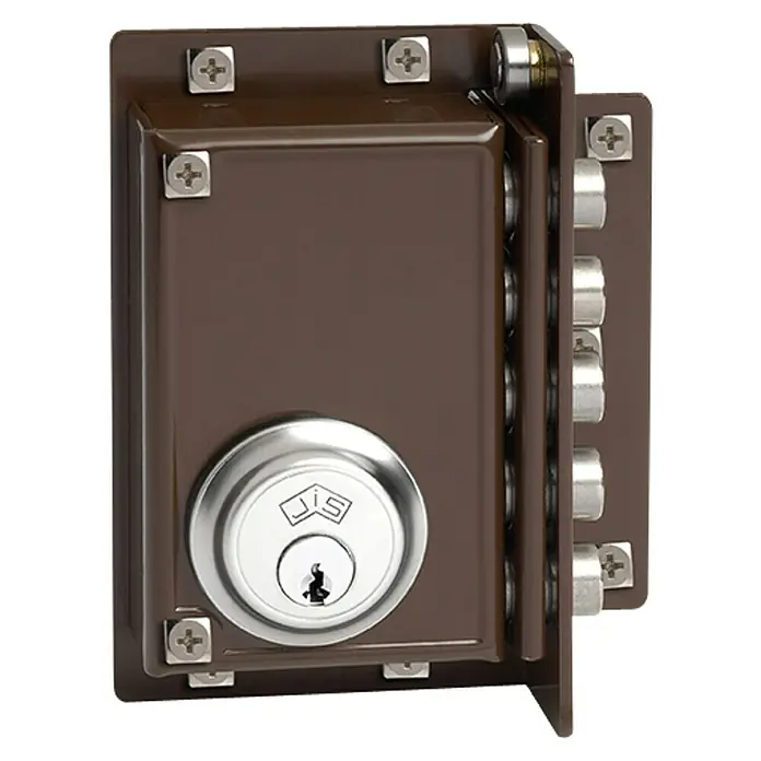 JiS Cerradura con cerrojo 239 - Tipo de cerradura: Cerradura de bombín, DIN-Izquierda, Puerta exterior, Marrón