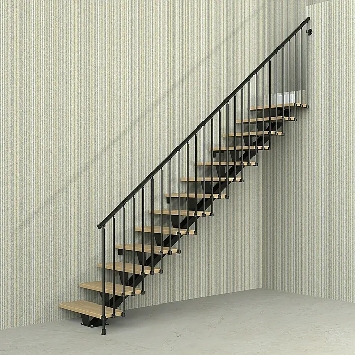 Fontanot Mittelholmtreppe Mas 030 - Breite: 85 cm, Schwarz, Gerade, Farbe Stufen: Buche Natur, Geschosshöhe: 186 cm - 286 cm - Stimmungsaufnahme