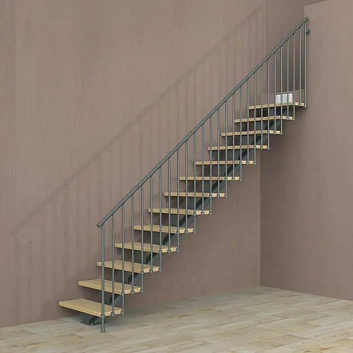 Fontanot Mittelholmtreppe Mas 030 - Breite: 85 cm, Anthrazit, Gerade, Farbe Stufen: Buche Natur, Geschosshöhe: 186 cm - 286 cm - Stimmungsaufnahme
