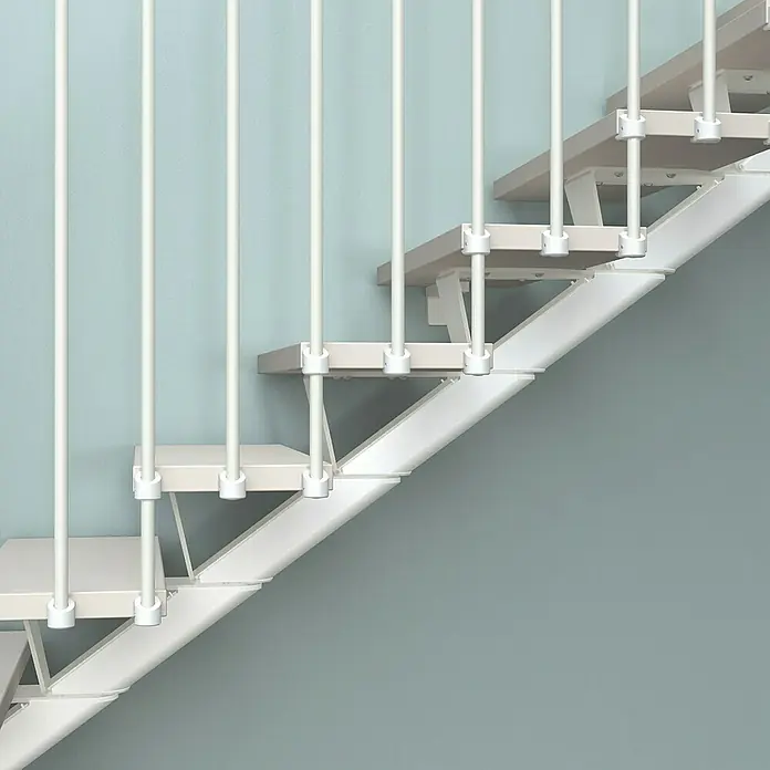 Fontanot Mittelholmtreppe Mas 030 - Breite: 85 cm, Weiß, Gerade, Farbe Stufen: Buche Gebleicht, Geschosshöhe: 186 cm - 286 cm - Rechte Seitenansicht
