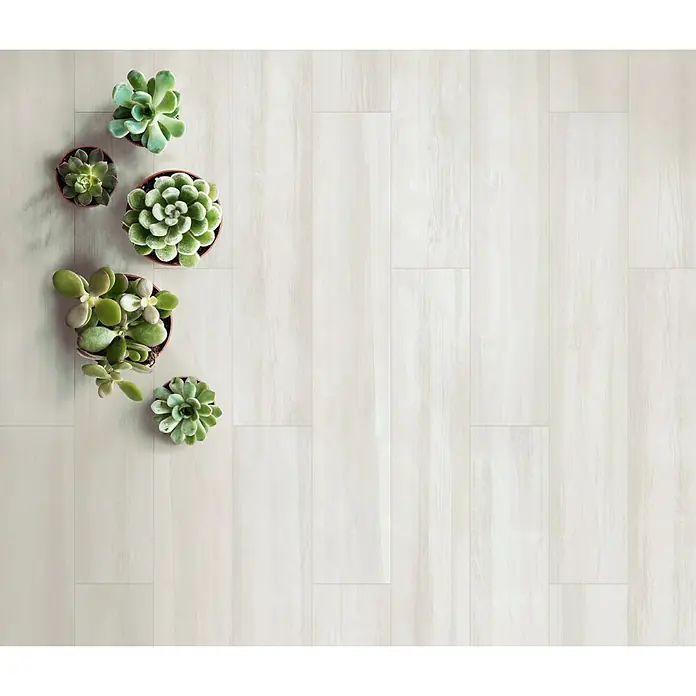 Pavimento porcelánico Merlin - 23 x 120 cm, Blanco, Estilo madera