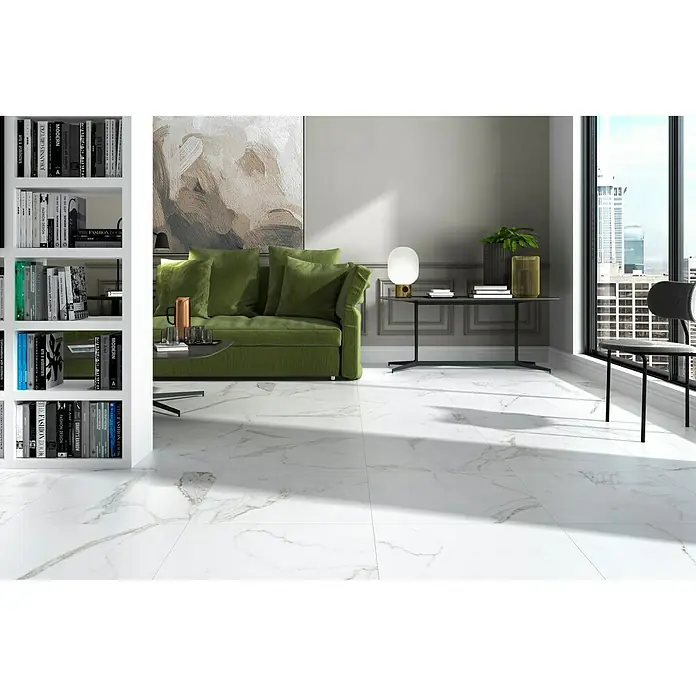 Pavimento porcelánico Palatina Mate - 60,5 x 60,5 cm, Blanco Carrara, Marmolado