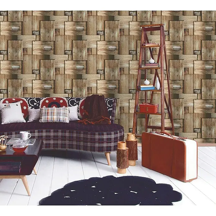 Lutèce Authentic Walls Papiertapete Holz - Braun/Beige, Holzoptik, 10,05 x 0,53 m - Stimmungsaufnahme