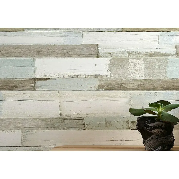 AS Creation Il Decoro Vliestapete Klinker - Beige/Blau, Holzoptik, 10,05 x 0,53 m - Stimmungsaufnahme