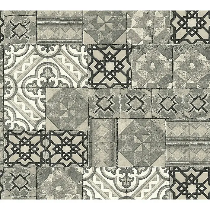 AS Creation Il Decoro Strukturtapete Musterfliese - Schwarz, Fliesenoptik, Reliefstruktur, 10,05 x 0,53 m - Detailaufnahme