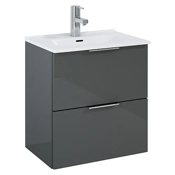 Badmöbel-Set Street Plus - 51,5 cm, 2 -tlg., Anthrazit, Hochglanz - Vorderansicht