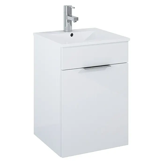 Badmöbel-Set Qubo Plus - 40 cm, 2 -tlg., Weiß, Hochglanz - Vorderansicht