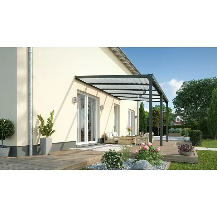 Schaduwdoek - 500 x 300 cm, Grijs/Wit, Passend bij: Terrasoverkapping Easy Edition - Sfeeropname