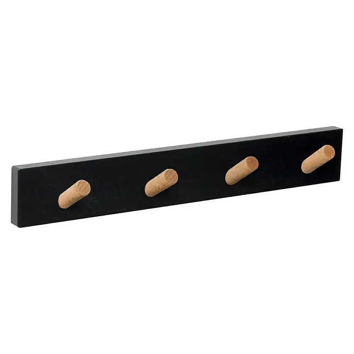 Nesu Perchero 9400 - L x An x Al: 40 x 6 x 1,6 cm, Número de ganchos: 4 ud., Negro, Natural