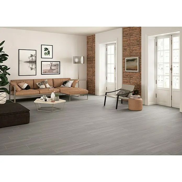 Pavimento cerámico Ferik - 20,5 x 61,5 cm, Gris, Estilo madera
