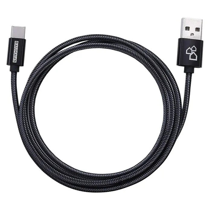 BAUHAUS USB-Ladekabel - Schwarz, 1 m, USB A-Stecker, USB C-Stecker - Vorderansicht