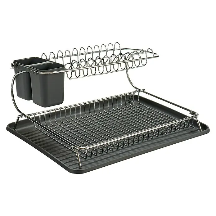 Escurreplatos doble - L x An x Al: 18,5 x 43 x 35 cm, Negro