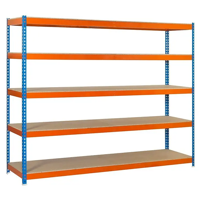 Simonrack Ecoforte Estantería para cargas pesadas Chipboard - L x An x Al: 60 x 120 x 300 cm, Capacidad de carga: 400 kg/balda, Número de baldas: 5 ud., Azul/Naranja