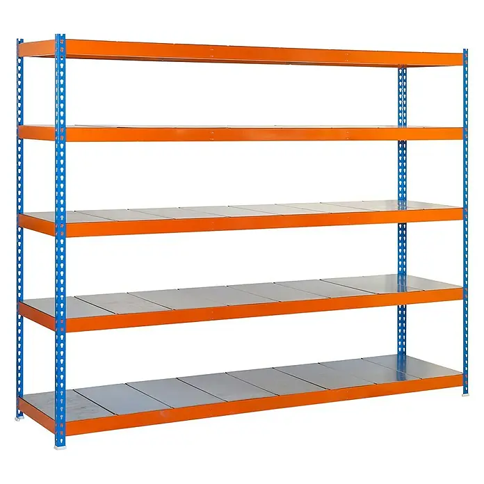 Simonrack Simonforte Estantería para cargas pesadas Metal - L x An x Al: 60 x 150 x 200 cm, Capacidad de carga: 600 kg/balda, Número de baldas: 5 ud., Azul/Naranja