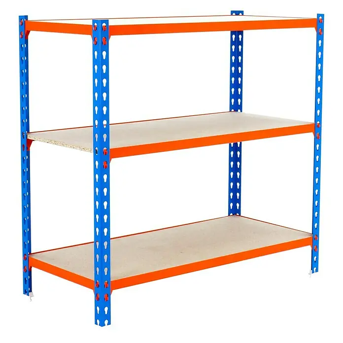 Simonrack Maderclick Estantería metálica - L x An x Al: 50 x 90 x 90 cm, Capacidad de carga: 150 kg/balda, Número de baldas: 3 ud., Azul/Naranja