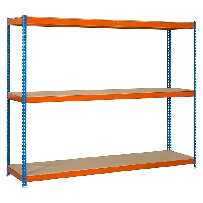 Simonrack Ecoforte Estantería para cargas pesadas Chipboard - L x An x Al: 75 x 150 x 150 cm, Capacidad de carga: 400 kg/balda, Número de baldas: 3 ud., Azul/Naranja