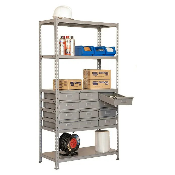 Simonrack Simonclick Estantería metálica Simonbox - L x An x Al: 40 x 90 x 180 cm, Capacidad de carga: 200 kg/balda, Número de baldas: 5 ud., Gris