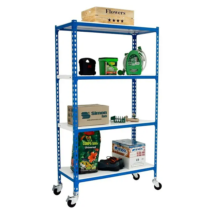 Simonrack Simonclick Estantería metálica Mobile Mini - L x An x Al: 30 x 80 x 150 cm, Capacidad de carga: 180 kg/balda, Número de baldas: 4 ud., Azul