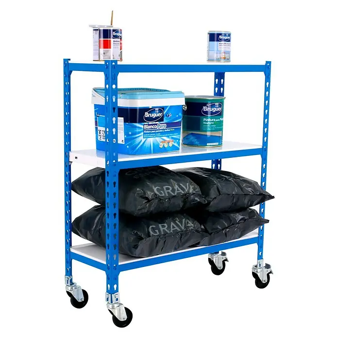 Simonrack Simonclick Estantería metálica Mobile Mini - L x An x Al: 40 x 80 x 90 cm, Capacidad de carga: 180 kg/balda, Número de baldas: 3 ud., Azul