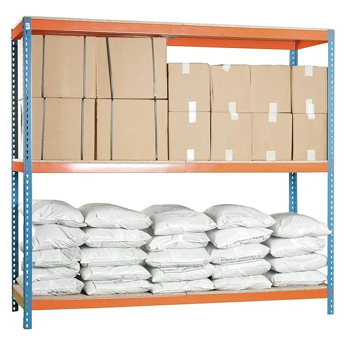 Simonrack Simonforte Estantería para cargas pesadas Chipboard - L x An x Al: 60 x 150 x 200 cm, Capacidad de carga: 600 kg/balda, Número de baldas: 3 ud., Azul/Naranja