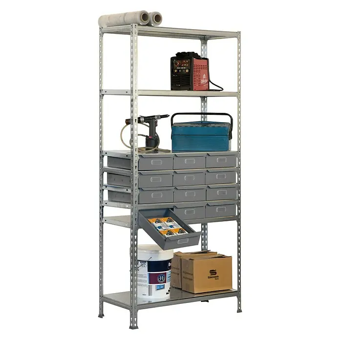 Simonrack Simonclick Estantería metálica Simonbox - L x An x Al: 40 x 90 x 180 cm, Capacidad de carga: 200 kg/balda, Número de baldas: 5 ud., Galvanizado