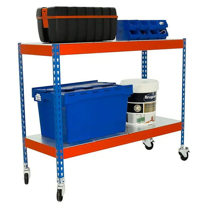 Simonrack Ecoforte Estantería para cargas pesadas Chipboard Mobile - L x An x Al: 60 x 120 x 90 cm, Capacidad de carga: 400 kg/balda, Número de baldas: 2 ud., Azul/Naranja