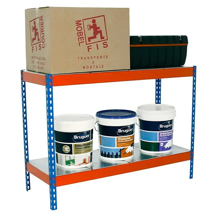 Simonrack Ecoforte Estructura de estantería Metal - L x An x Al: 45 x 150 x 90 cm, Capacidad de carga: 400 kg/balda, Número de baldas: 2 ud., Azul/Naranja