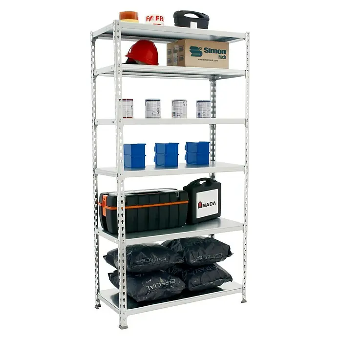 Simonrack Simonclick Estantería metálica Mini - L x An x Al: 40 x 80 x 250 cm, Capacidad de carga: 180 kg/balda, Número de baldas: 6 ud., Galvanizado