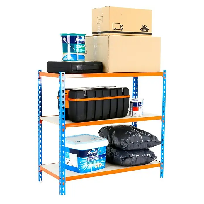 Simonrack Maderclick Estantería metálica - L x An x Al: 50 x 90 x 90 cm, Capacidad de carga: 150 kg/balda, Número de baldas: 3 ud., Azul/Naranja