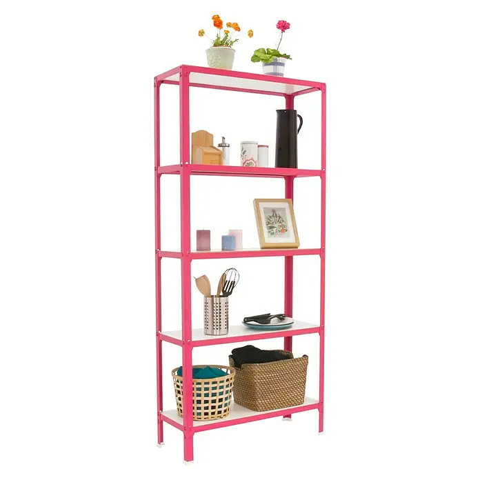 Simonrack Simonhome Estantería metálica Homeclick Wood Color Plus - L x An x Al: 30 x 100 x 180 cm, Capacidad de carga: 150 kg/balda, Número de baldas: 5 ud., Rosa